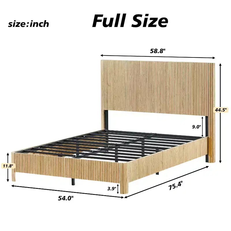 Cadre de lit plateforme en bois taille Full / Queen / King avec accents ondulés - ModernLuxe