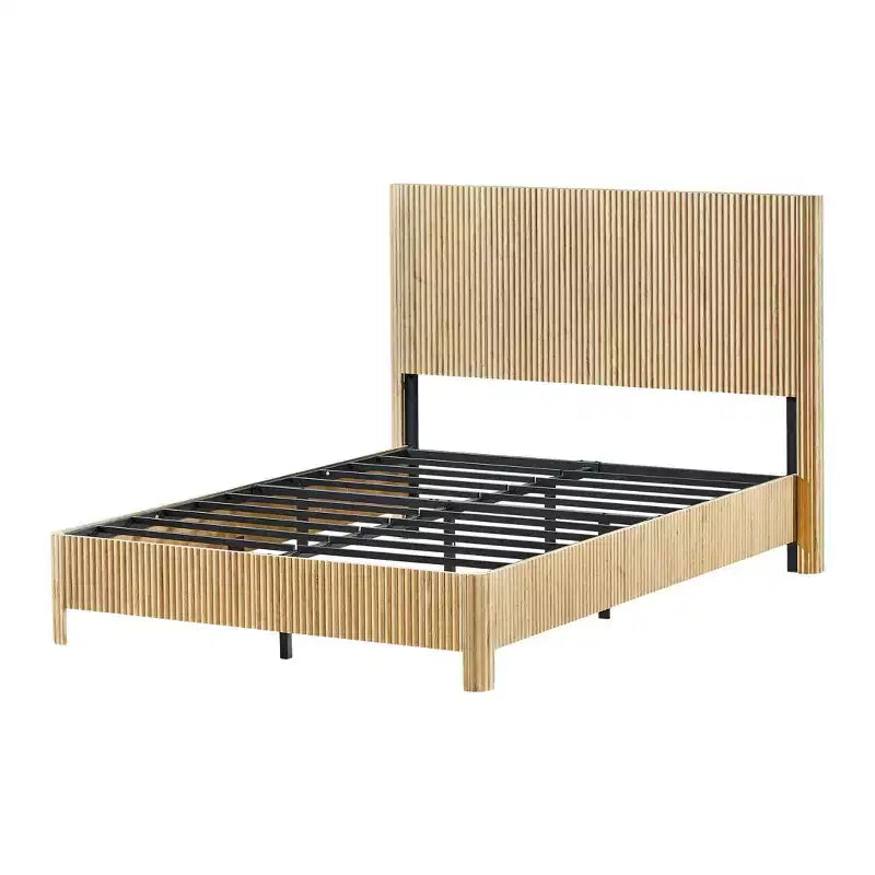 Cadre de lit plateforme en bois taille Full / Queen / King avec accents ondulés - ModernLuxe