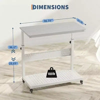 Support de tour d'ordinateur ajustable sur roulettes avec gestion des câbles, hauteur réglable de 58 à 86,6 cm pour sous le bureau. Support mobile à 2 niveaux pour bureau et maison, blanc.