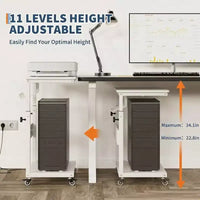 Support de tour d'ordinateur ajustable sur roulettes avec gestion des câbles, hauteur réglable de 58 à 86,6 cm pour sous le bureau. Support mobile à 2 niveaux pour bureau et maison, blanc.