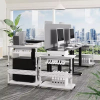 Support de tour d'ordinateur ajustable sur roulettes avec gestion des câbles, hauteur réglable de 58 à 86,6 cm pour sous le bureau. Support mobile à 2 niveaux pour bureau et maison, blanc.