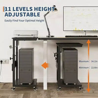 Support de tour d'ordinateur ajustable sur roulettes avec gestion des câbles, hauteur réglable de 58 à 86,6 cm pour sous le bureau. Support mobile à 2 niveaux pour bureau et maison, blanc.