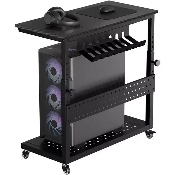 Support CPU roulant réglable avec gestion des câbles, hauteur 22.83-34.1 pouces pour sous le bureau. Support tour mobile à 2 niveaux pour bureau et maison, blanc