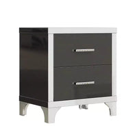 Table de chevet moderne laquée brillante avec 2 tiroirs, élégante table de chevet avec pieds et poignées en métal - Panipeachy