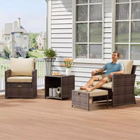 Ensemble de canapés de jardin 5 pièces à dossier haut, meubles d'extérieur en rotin PE avec coussins moelleux, 2 poufs et une table, pour jardin, balcon, porche, bord de piscine