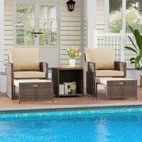 Ensemble de canapés de jardin 5 pièces à dossier haut, meubles d'extérieur en rotin PE avec coussins moelleux, 2 poufs et une table, pour jardin, balcon, porche, bord de piscine