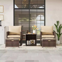 Ensemble de canapés de jardin 5 pièces à dossier haut, meubles d'extérieur en rotin PE avec coussins moelleux, 2 poufs et une table, pour jardin, balcon, porche, bord de piscine