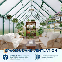 Serre en polycarbonate avec cadre en aluminium 8'X16', Serre robuste avec structure à montage rapide et lucarne de toit, Kit de serres en aluminium amélioré