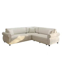 Canapé convertible d'angle 5 places Homy Casa 88 avec lit gigogne, revêtement chenille, beige