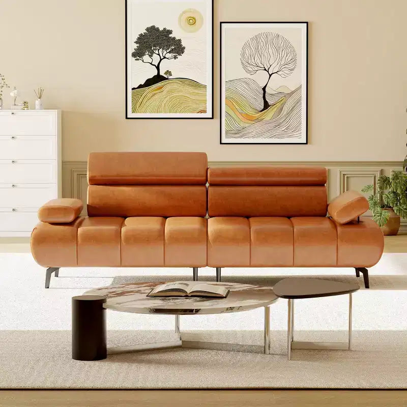 Canapé-lit 3 places en similicuir 86,6 po – Canapé-futon convertible avec dossier réglable et design divisé – Marron