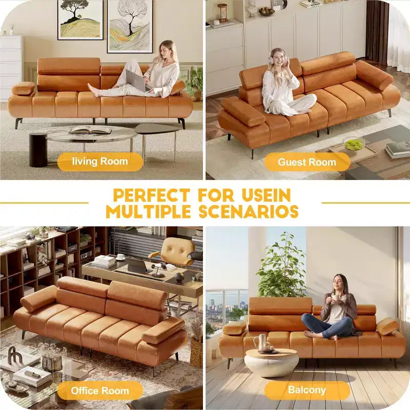 Canapé-lit 3 places en similicuir 86,6 po – Canapé-futon convertible avec dossier réglable et design divisé – Marron