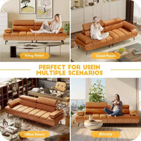 Canapé-lit 3 places en similicuir 86,6 po – Canapé-futon convertible avec dossier réglable et design divisé – Marron