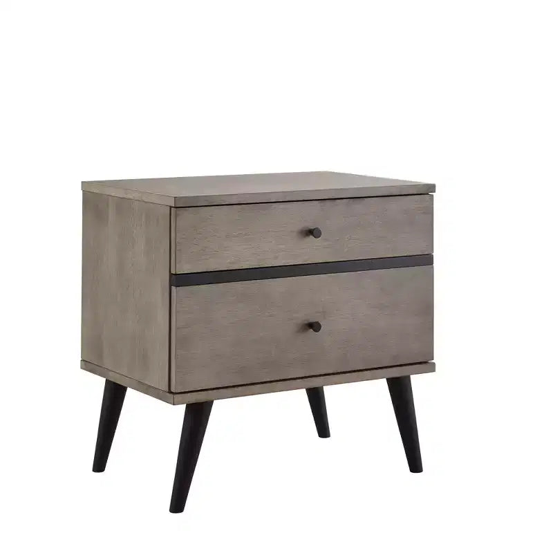 Table de chevet Sutro Mid-Century Modern avec 2 tiroirs et pieds noirs - Gris/Noir - iNSPIRE Q