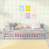 Lit de plancher double Luxystar avec clôture et porte pour chambre d'enfant