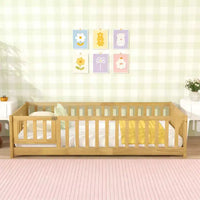 Lit de plancher double Luxystar avec clôture et porte pour chambre d'enfant