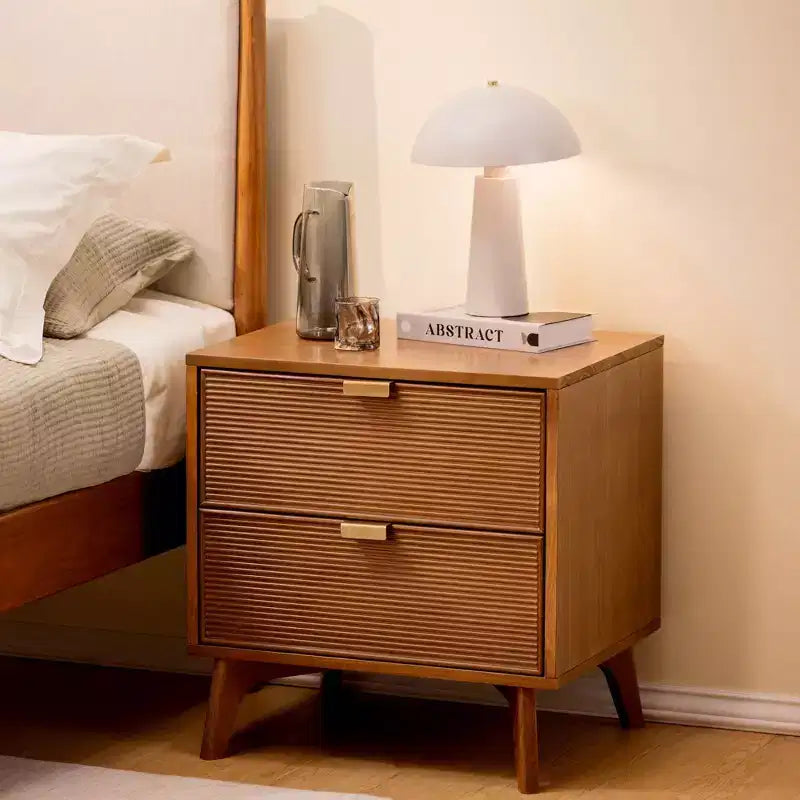 Table de chevet Linea Tambour 2 tiroirs avec poignée en laiton