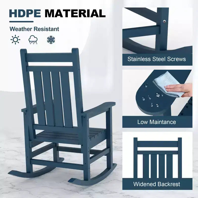 Ensemble de 2 fauteuils à bascule d'extérieur en PEHD tout temps avec dossier haut pour véranda et patio, confort haute résistance, assemblage facile