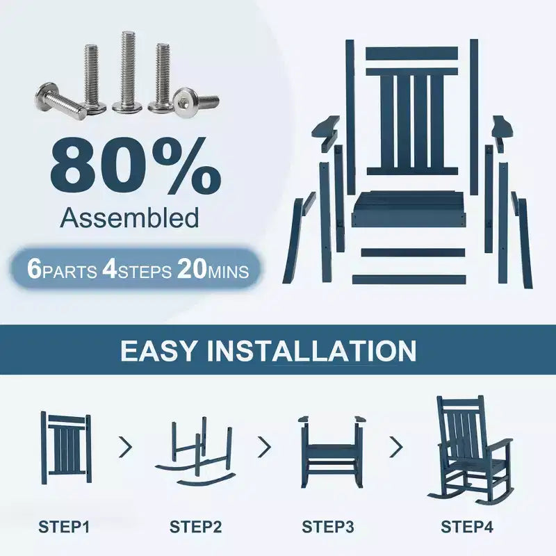 Ensemble de 2 fauteuils à bascule d'extérieur en PEHD tout temps avec dossier haut pour véranda et patio, confort haute résistance, assemblage facile