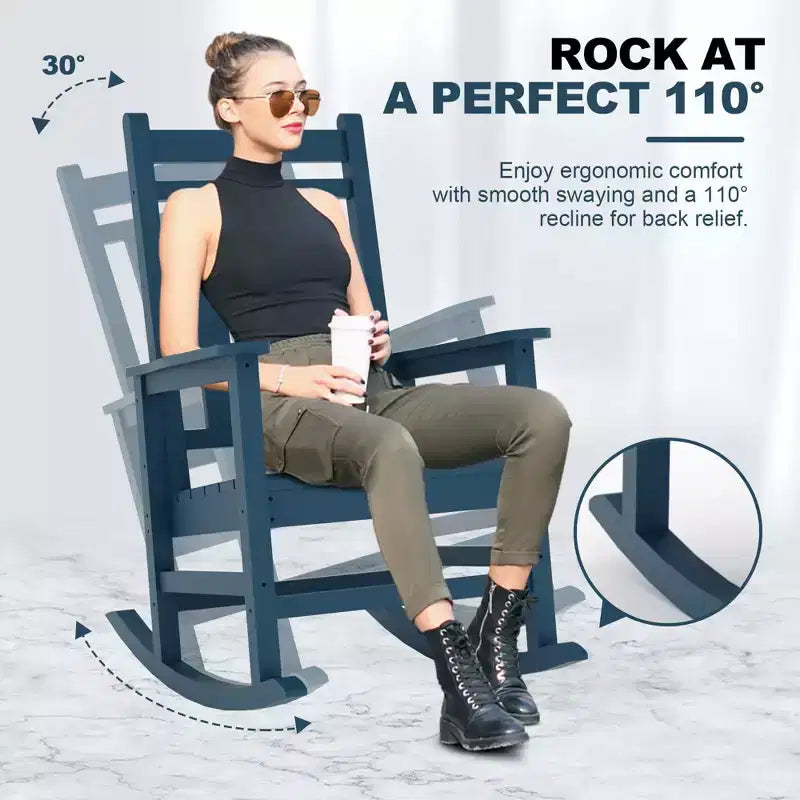 Ensemble de 2 fauteuils à bascule d'extérieur en PEHD tout temps avec dossier haut pour véranda et patio, confort haute résistance, assemblage facile