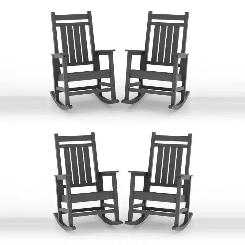 Ensemble de 2 fauteuils à bascule d'extérieur en PEHD tout temps avec dossier haut pour véranda et patio, confort haute résistance, assemblage facile