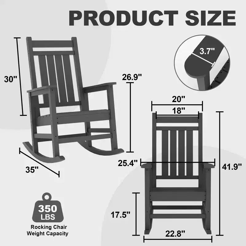 Ensemble de 2 fauteuils à bascule d'extérieur en PEHD tout temps avec dossier haut pour véranda et patio, confort haute résistance, assemblage facile