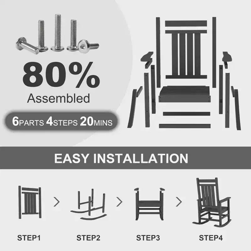 All-Weather HDPE Outdoor Rocking Chair Set  High Back Porch & Patio Rockers, Heavy Duty Comfort, Easy Assembly  2 Piece Set