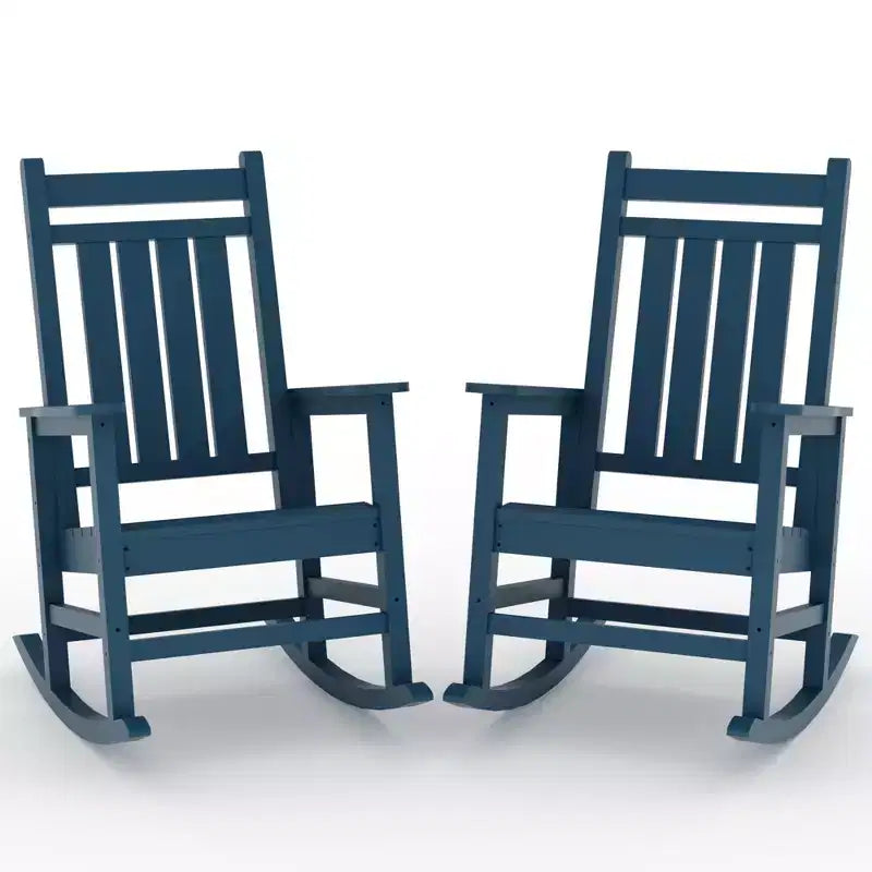 Ensemble de 2 fauteuils à bascule d'extérieur en PEHD tout temps avec dossier haut pour véranda et patio, confort haute résistance, assemblage facile