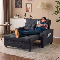 Canapé-lit convertible inclinable en cuir rembourré anti-griffes pour petits espaces avec coussins