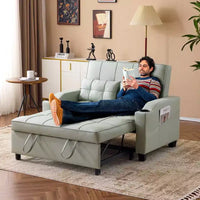 Canapé-lit convertible inclinable en cuir rembourré anti-griffes pour petits espaces avec coussins
