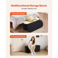 Banc de rangement ovale VEVOR, banc pliant en polaire Teddy pour le bout du lit, coffre de rangement pliant rembourré avec grand espace de rangement, 300 kg, noir