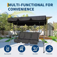 Balançoire de jardin 3 places avec auvent réglable, Balancelle de patio 3 personnes avec pare-soleil inclinable réglable, Balancelle de porche 3 places avec auvent