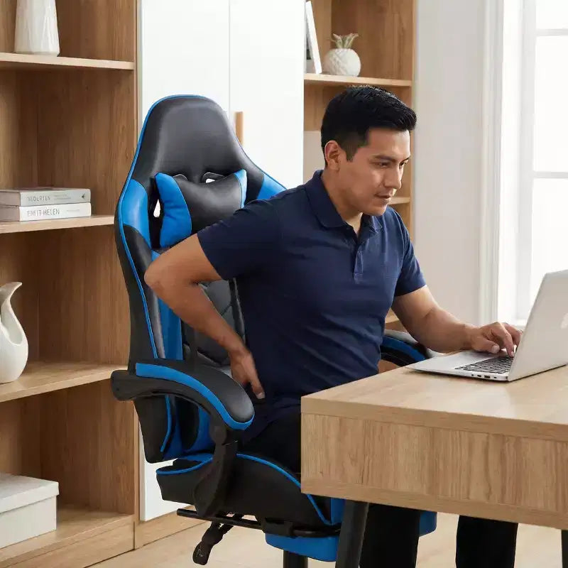 Chaise de jeu avec repose-pieds, chaise d'ordinateur ergonomique avec appuie-tête et support lombaire, chaise de jeu respirante et réglable en hauteur pour la maison et le bureau