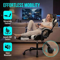 Chaise de jeu avec repose-pieds, chaise d'ordinateur ergonomique avec appuie-tête et support lombaire, chaise de jeu respirante et réglable en hauteur pour la maison et le bureau