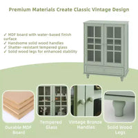 Meuble Buffet Minimaliste FurnitureR avec Portes en Verre et Tiroir, Armoire de Rangement de Style Ferme pour Salle à Manger, Cuisine, Salon, Couloir et Entrée