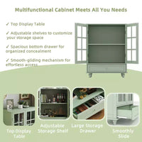 Meuble Buffet Minimaliste FurnitureR avec Portes en Verre et Tiroir, Armoire de Rangement de Style Ferme pour Salle à Manger, Cuisine, Salon, Couloir et Entrée