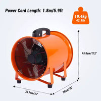 Ventilateur, ventilateur soufflant robuste 12 pouces portable, moteur haute vitesse 580W avec débit d'air 3500 CFM, conduit flexible 32,8 pi, échappement faible bruit