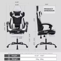 Chaise de Gamer LauKingdom avec Repose-pieds, Fauteuil de Jeu Ergonomique à Dossier Haut, Appui-tête et Soutien Lombaire Réglables, Style Course en Cuir PU pour Bureau et Maison