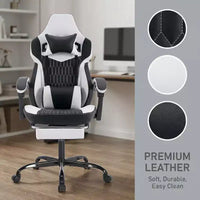 Chaise de Gamer LauKingdom avec Repose-pieds, Fauteuil de Jeu Ergonomique à Dossier Haut, Appui-tête et Soutien Lombaire Réglables, Style Course en Cuir PU pour Bureau et Maison