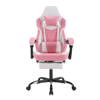 Chaise de Gamer LauKingdom avec Repose-pieds, Fauteuil de Jeu Ergonomique à Dossier Haut, Appui-tête et Soutien Lombaire Réglables, Style Course en Cuir PU pour Bureau et Maison
