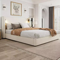 Cadre de lit moderne en bois et lin Christopher Knight Home Kanya avec tête de lit haute à oreilles, lampe et port USB