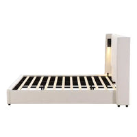Cadre de lit moderne en bois et lin Christopher Knight Home Kanya avec tête de lit haute à oreilles, lampe et port USB