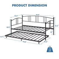Lit de repos avec lit gigogne, Lit de repos robuste en métal avec support à lattes en acier, Lit gigogne double avec tête de lit arquée, Canapé-lit pour salon, chambre à coucher
