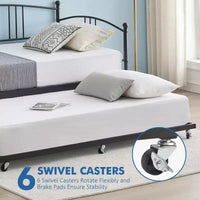 Lit de repos avec lit gigogne, Lit de repos robuste en métal avec support à lattes en acier, Lit gigogne double avec tête de lit arquée, Canapé-lit pour salon, chambre à coucher