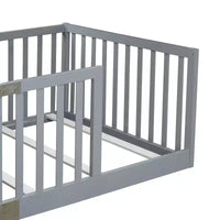 Lit et sommier Whisen Twin Floor avec barrières hautes, 6 lattes incluses, garde-corps de sécurité, sans porte