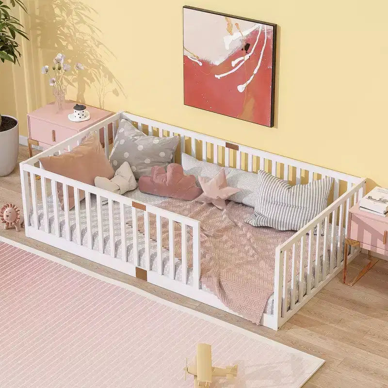 Lit et sommier Whisen Twin Floor avec barrières hautes, 6 lattes incluses, garde-corps de sécurité, sans porte