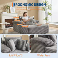 48,8" Canapé-lit chaise longue surdimensionné - Canapé sans structure en velours côtelé avec oreillers et accoudoirs larges pour salon ou chambre à coucher