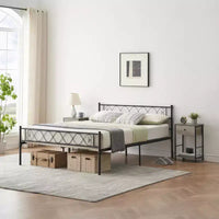 Cadre de lit en métal Queen Size, avec rangement sous le lit, aucun sommier tapissier requis, silencieux, montage facile, noir
