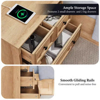 Table de chevet avec 4 tiroirs de rangement, table de nuit large de 66 cm avec station de charge, tables d'appoint en bois pour chambre à coucher, salon