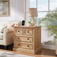 Table de chevet avec 4 tiroirs de rangement, table de nuit large de 66 cm avec station de charge, tables d'appoint en bois pour chambre à coucher, salon