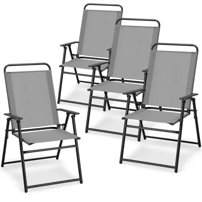 Costway Lot de 2/4 chaises pliantes d'extérieur légères à dossier haut avec accoudoirs et assise en tissu confortable